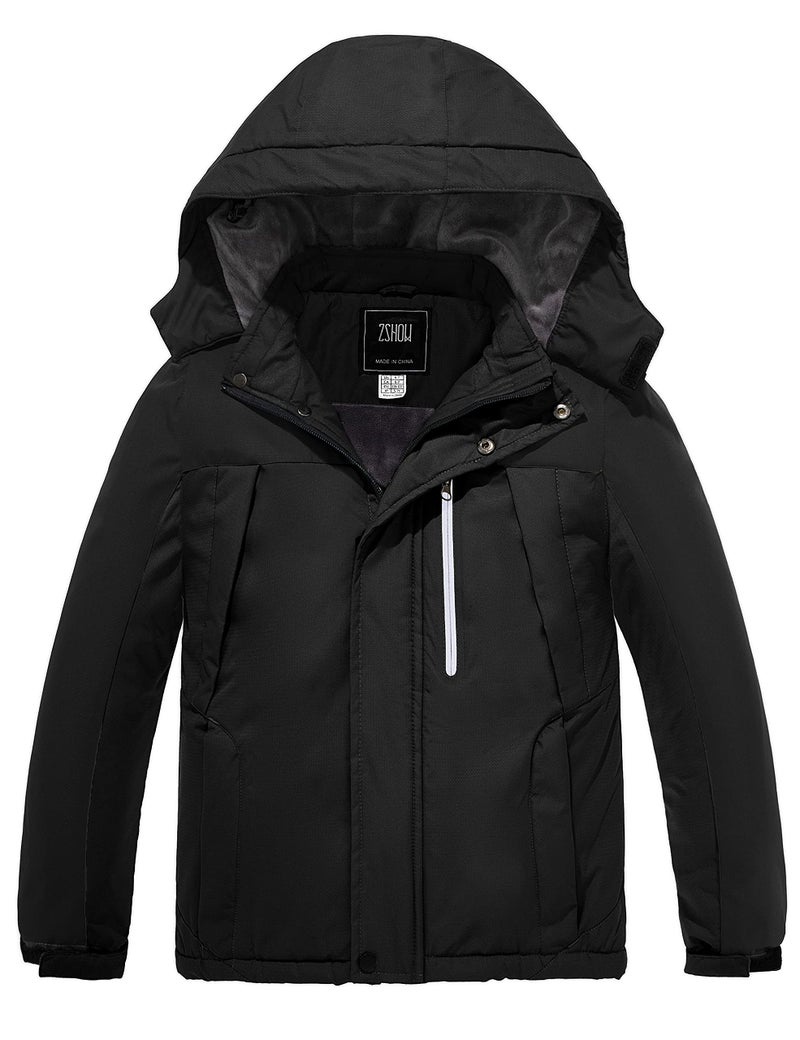 ZSHOW Boys' Snow Jacket Windproof Hooded Winter Coat Waterproof Snowboard Coat (Black,10-12) - Image 1